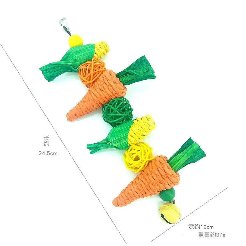 Small Pet Toy Parrot Toy Hamster Chewing Toy Rabbit Molar String Bird Parrot Toy Wooden Rattan Chewing Toy Bird Cage Hanging Toy