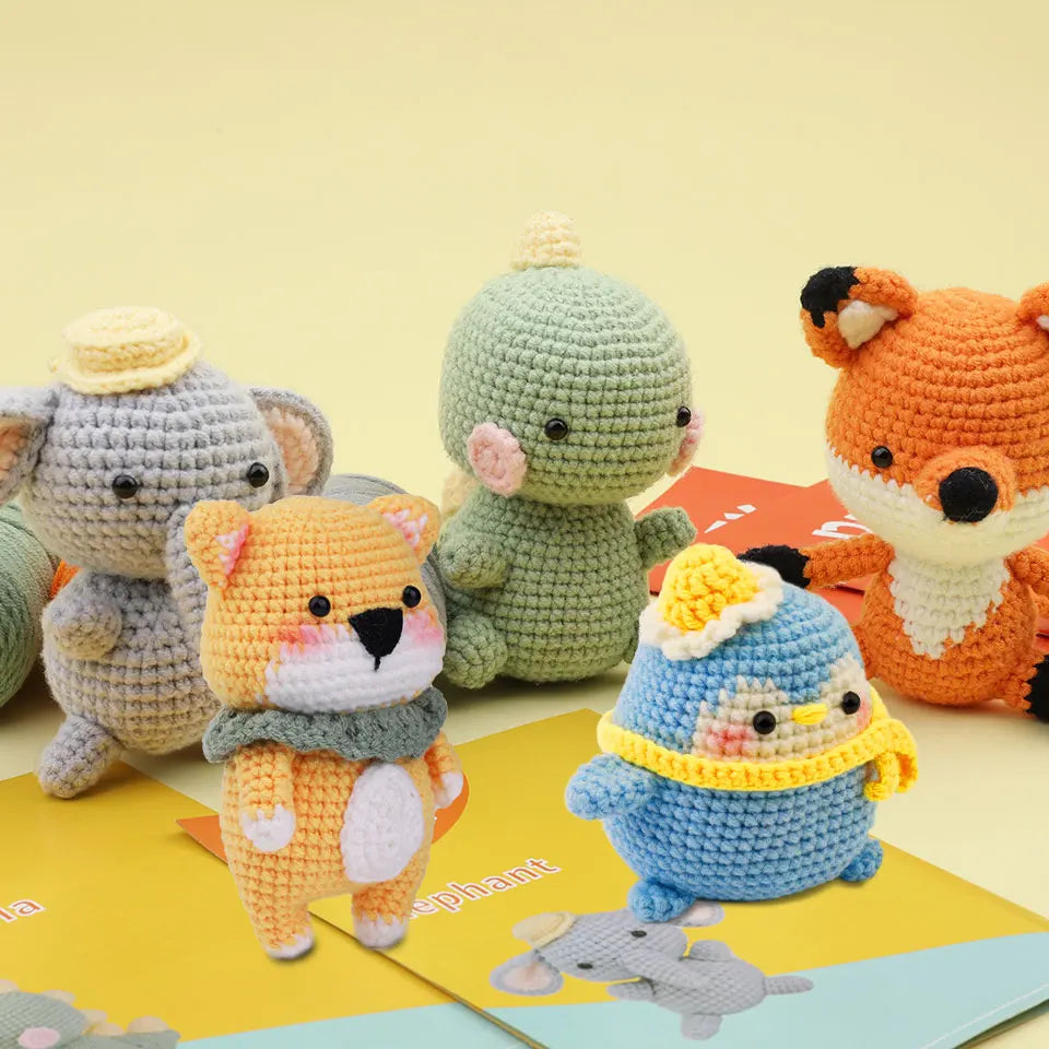 KRABALL DIY Crochet Animal Kit With Hand Knitting Yarn Needles Plush Doll Easy for Starter Includes Enough Yarn Hook Accessories