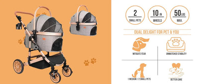 Folding 4 Wheels Dog Trolley Pet Jogger for Small Medium Dogs Travel