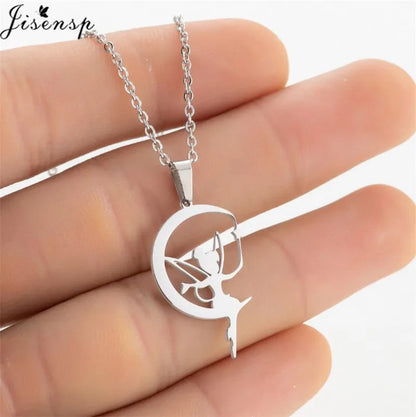 Stainless Steel Origami Cat Necklaces Lovely Animal Kitten Jewelry Cat on the Moon Pendant Necklace Women Bijoux Collane
