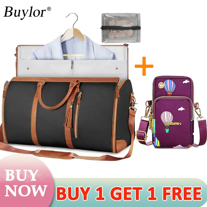 Buylor 2pcs Bags Folding Suit Bag Large Capacity Travel Luggage Bag With Shoe pouch Waterproof Women Handbag Outdoor Fitness Bag