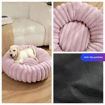 Round Plush Dog Bed for Medium Pets, Winter Soft Nest