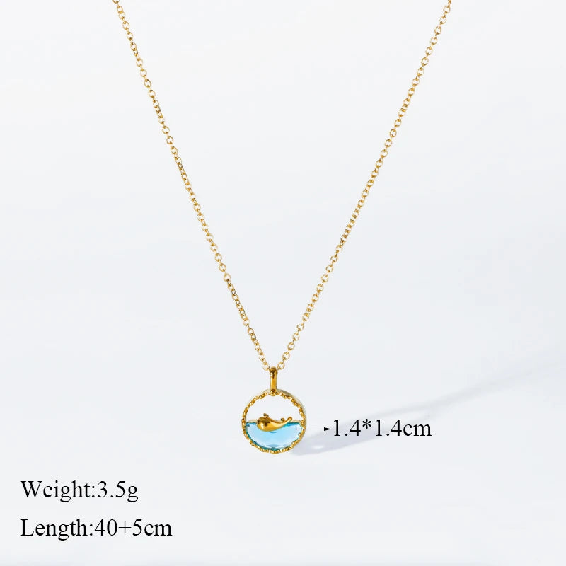 EILIECK 316L Stainless Steel Moon Pearl Zircon Puppy Pendant Necklace For Women Girl New Fashion Neck Chain Jewelry Gift Bijoux