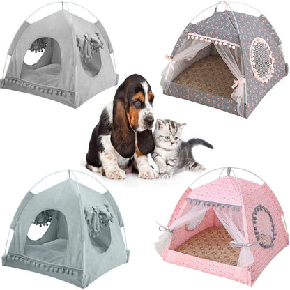 Foldable Cat & Dog Tent Bed – Summer Cave House for Small Pets