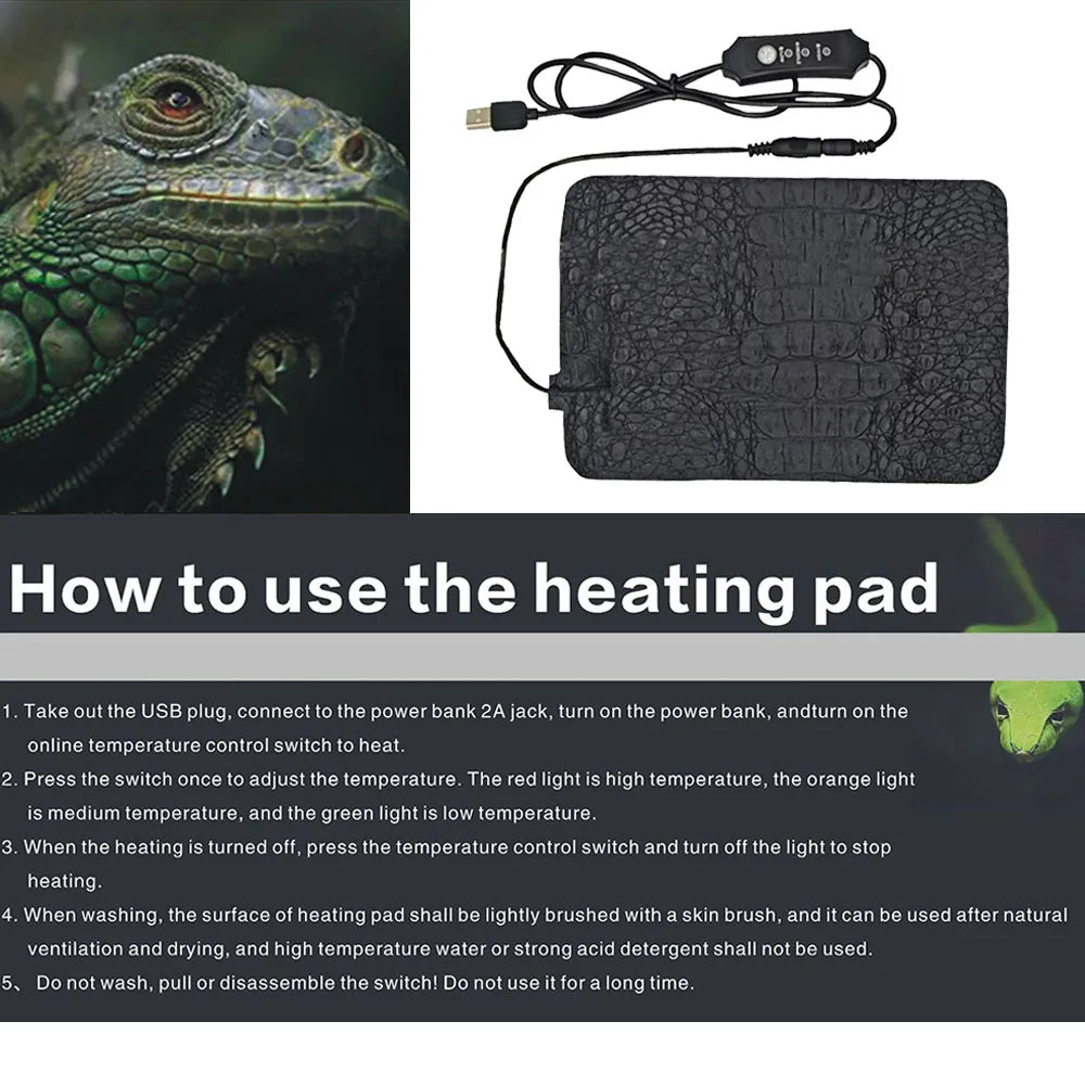 USB Pet Heating Pad Water Resistant Reptile Incubator Heating Pad Three Adjustable Temperatures Leather Winter Warm Waterproof