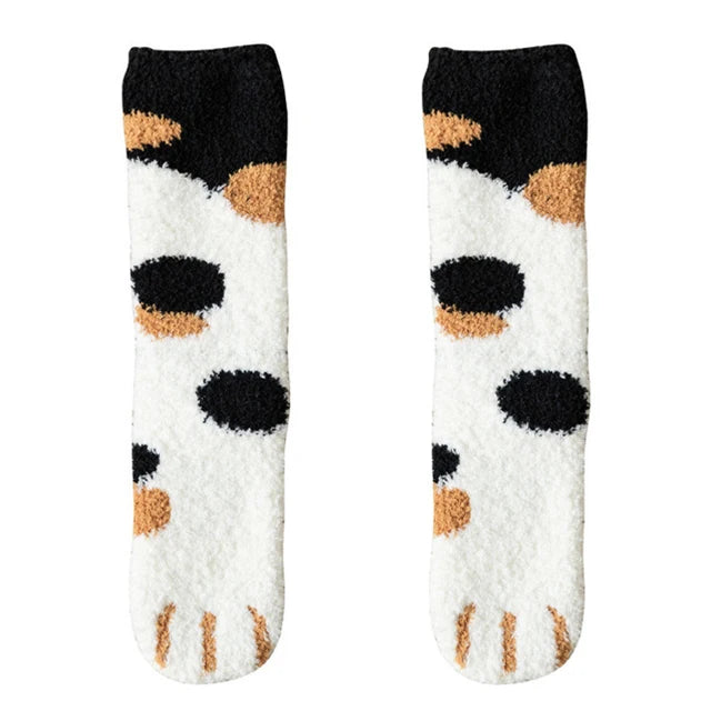 Plush Winter Funny Cute Style Animal Cat Paw Cartoon Pattern Women Cotton Socks Super Soft For Female House Sleeping Floor Sox