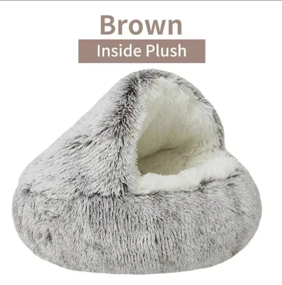 Winter Long Plush Pet Cat Bed Round Cat Cushion House  Warm Cat Basket Cat Sleep Bag Cat Nest Kennel 2 In 1 For Small Dog Cat