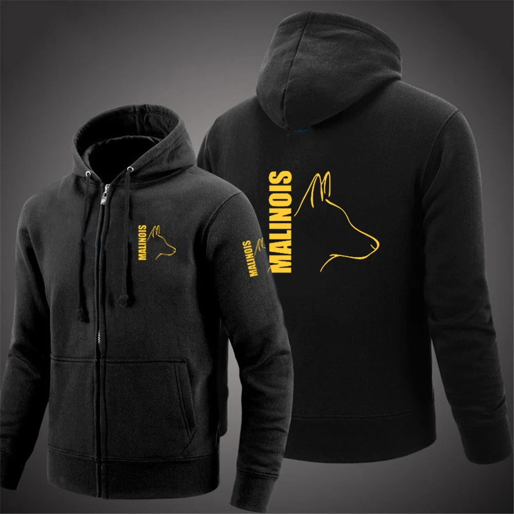 Silly Dog Belgian Malinois K9 Dog 2024 Men's Printing Solid Color Zipper Hooded Jacket Casual fashion Sweatshirt Pullover Tops