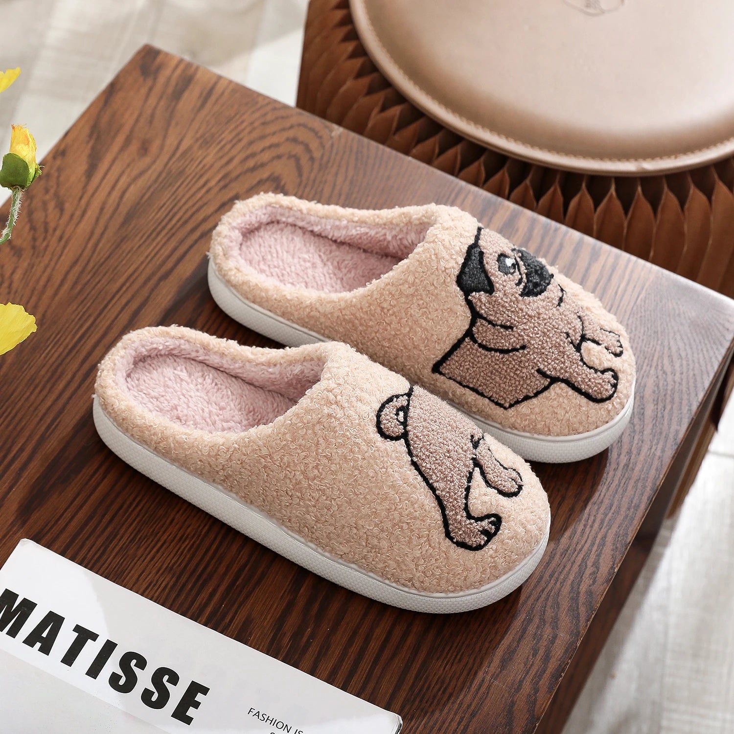 Cow Cat Pet Pattern Embroidery stuffed Home Platform Cozy Wool Cotton Slippers Cute Warm Non-slip Indoor Slippers Pet Mom Gift Catman Men Women Can Wear