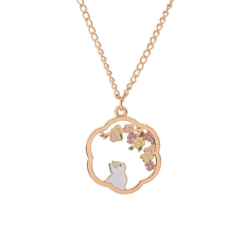 Cute Cat Bunny Sika Deer Necklace for Women Kids Fashion Cartoon DIY Animal Pendant Necklace Party Jewelry Accessories Gift