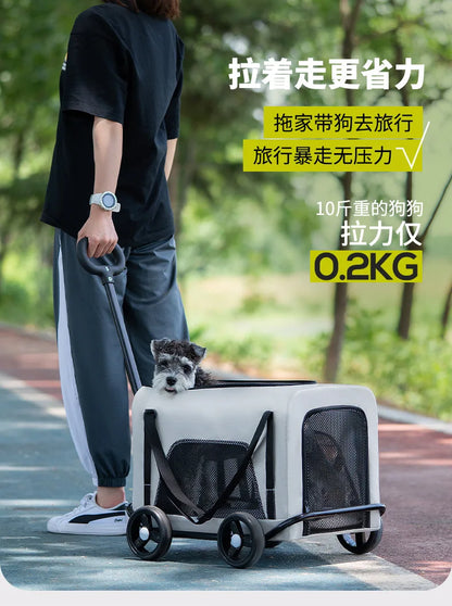 360 ° Rotating Rod Lightweight Folding Small And Medium Pet Stroller Outdoor 3-sided Breathable Window Cat Dog Backpack