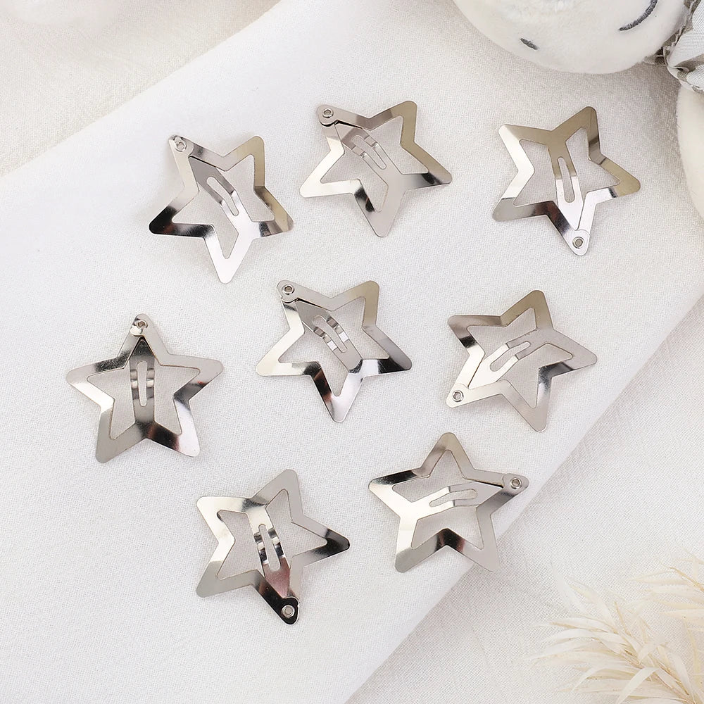 Petshomesupplies 10/100Pcs Silver Star Hair Clips for Girls Filigree Star Metal Snap Clip Hairpins Barrettes Hair jewelry Nickle Free Lead Free