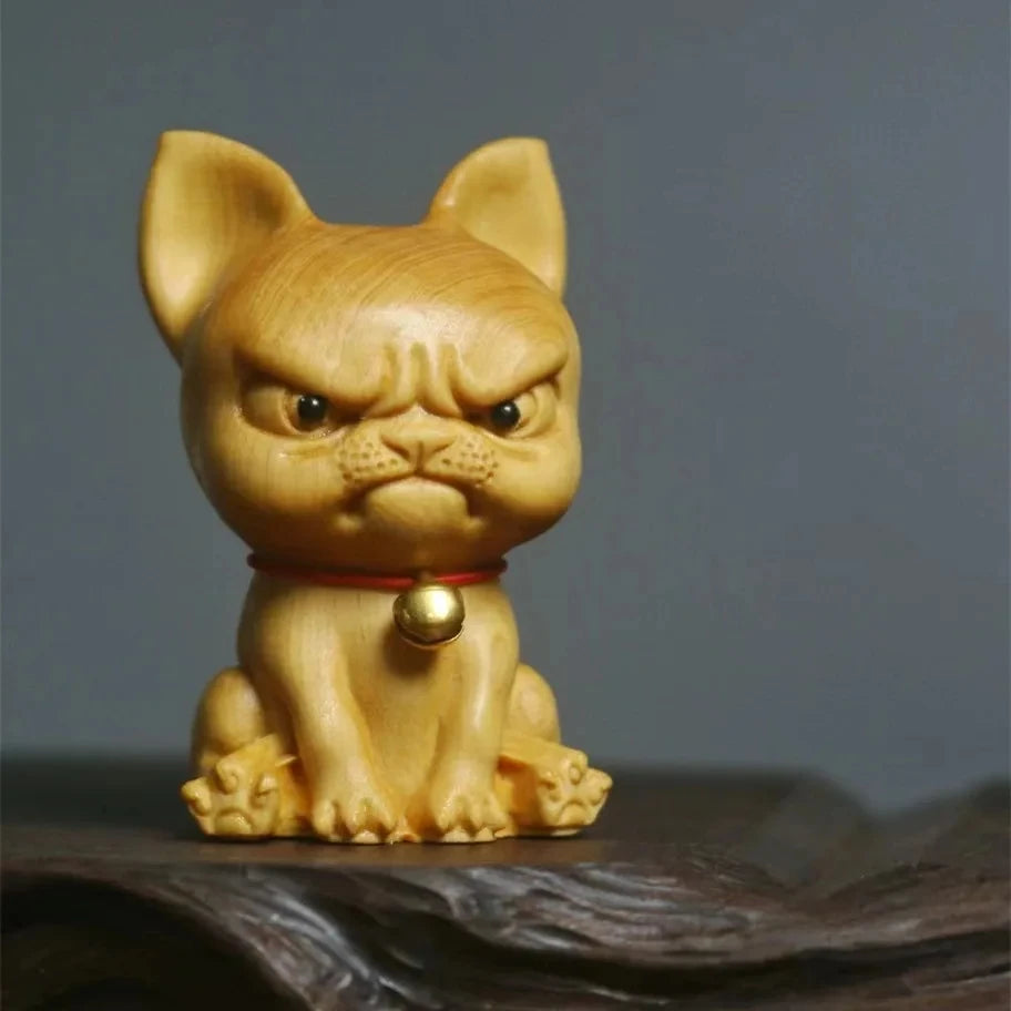 New miniature lucky cat Green Sandalwood Carving Slanted Head Cat Cute Kitten Snake Desktop Ornament Home Decoration