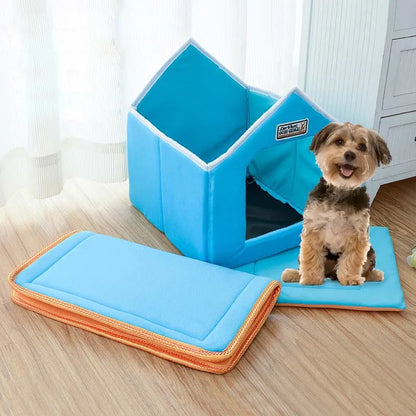 Foldable Winter Dog House Bed – Soft Leopard Print Pet Kennel