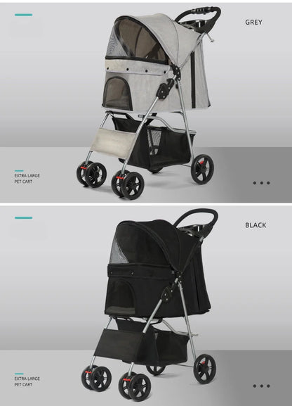 Foldable Pet Stroller Trolley Carrier With Wheels 3 Wheels Pet Strolling Cart For Small/Medium Dogs And Cats With Storage Basket