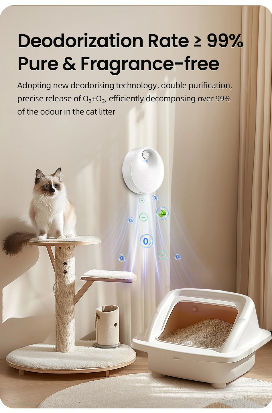 ROJECO Smart Cat Litter Deodoriser 4000mAh Cat Odor Purifier For Cat Litter Box Automatic Pet Toilet Deodorant Purifier Supplies