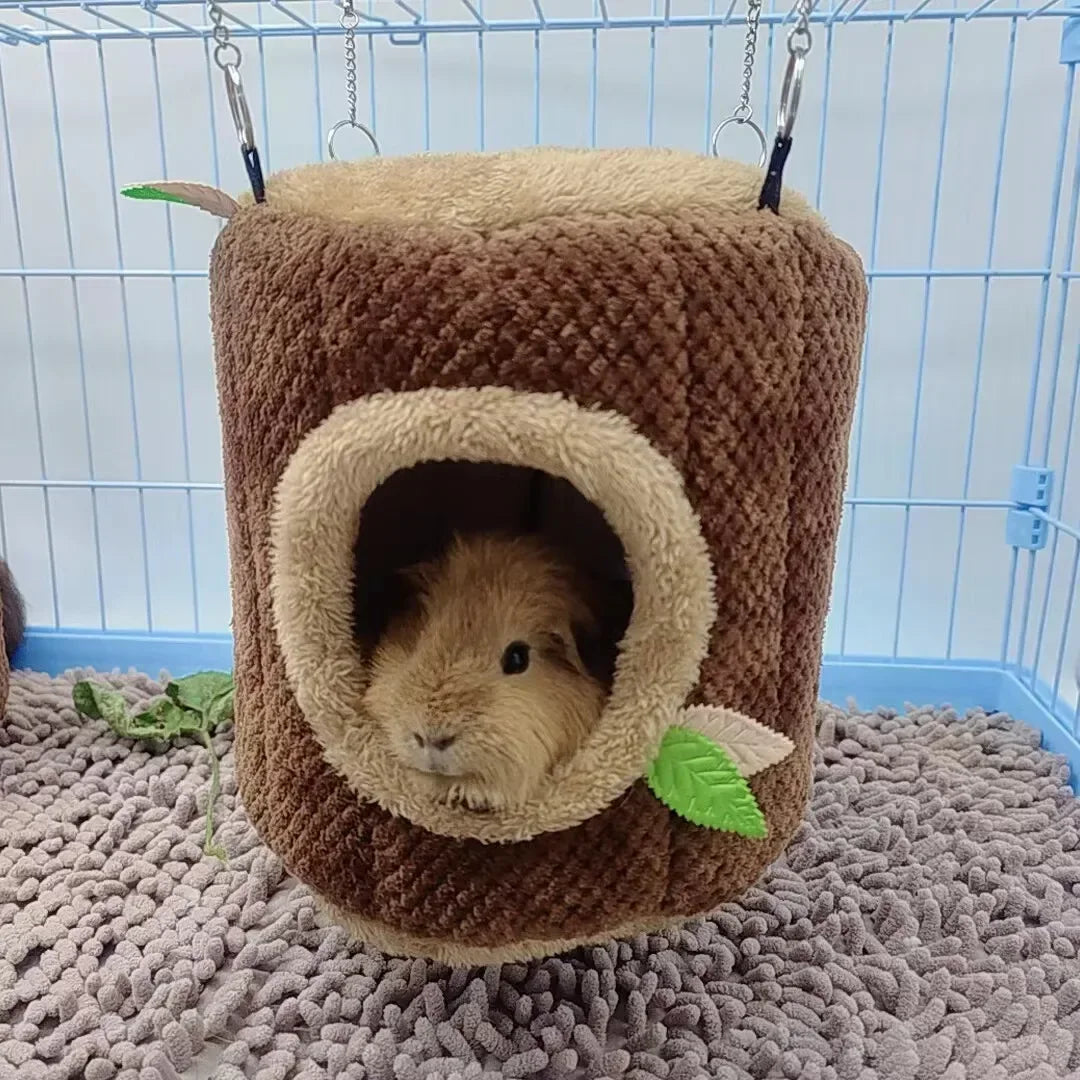 Small Animals Pet House Hamster Nest Stump Shaped Round Hang Hammock Guinea Pig Ferret Squirrel Rabbit Winter Warm Cotton Beds