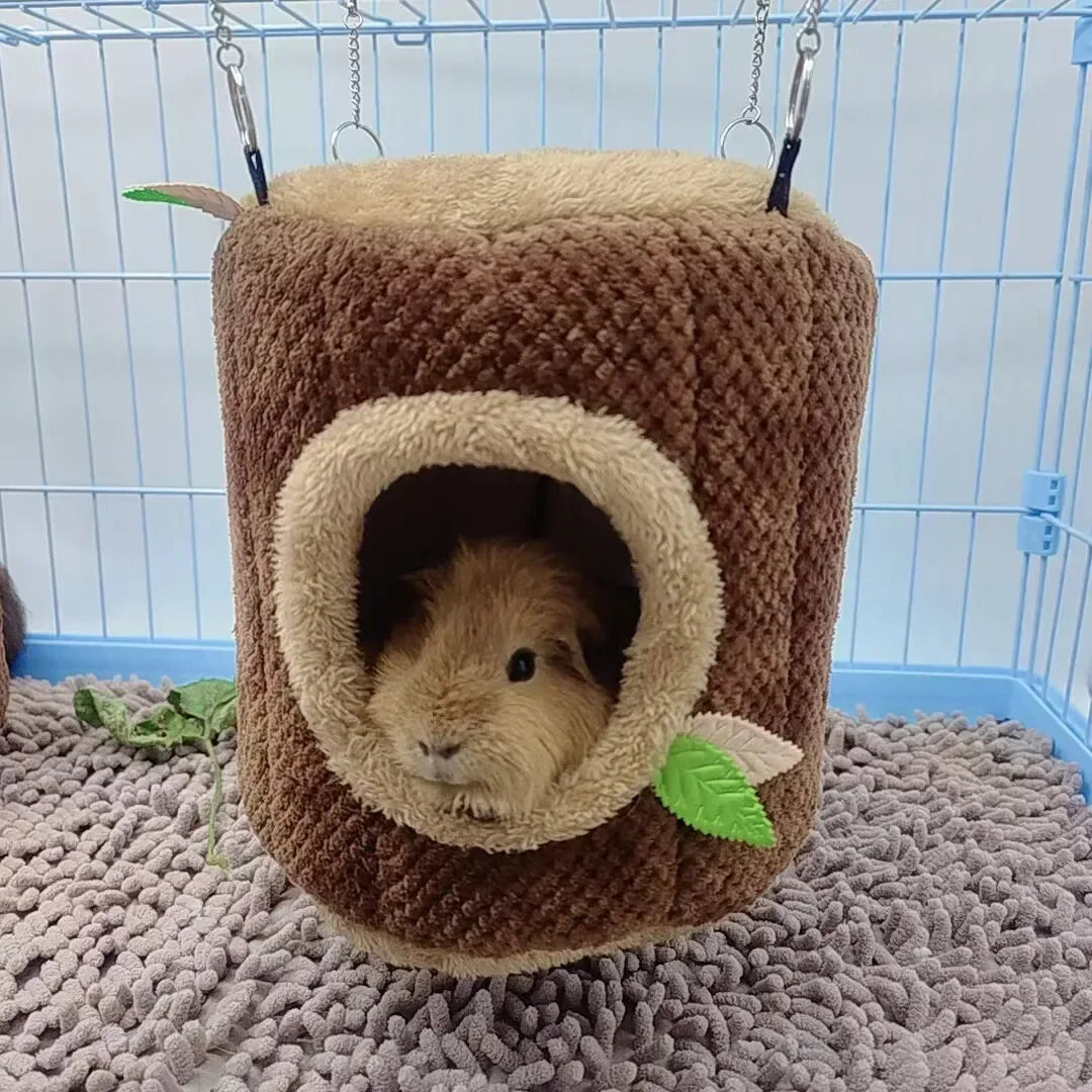 小動物寵物屋倉鼠窩樹樁形圓形吊床豚鼠雪貂松鼠兔子冬季保暖棉床