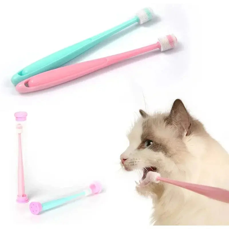 TONG Small Dog Cat Toothbrush 360 Degree Soft Silicone Cat Dental Care Toothbrush Holde Easy to Handle Independent Packaging