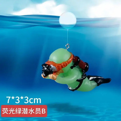 Cute Luminous Green Mini Diver Simulated Floating Frogman Kawaii Miniature Figures Fish Tank Aquarium Decoration Ornaments