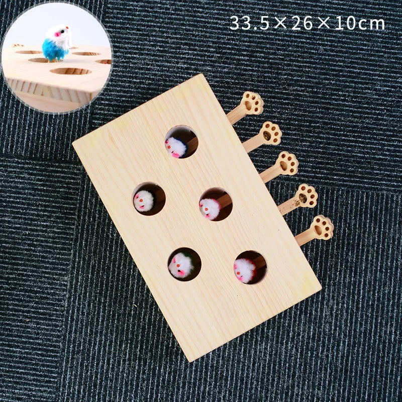 Cat Hunt Puzzle Toy Funny Wooden Maze Pet Hit Hamster Catch Bite Interactive Toys With 5-holed Mouse Holes Cats Toy Pet Supplies