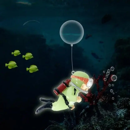 Cute Luminous Green Mini Diver Simulated Floating Frogman Kawaii Miniature Figures Fish Tank Aquarium Decoration Ornaments