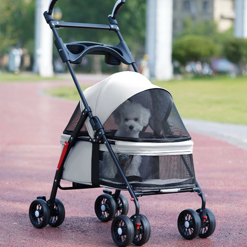 Outdoor Luxury Foldable Portable Pet Carrier 4 Wheels Trolley Travel Carriage Cat Dog Pet Stroller