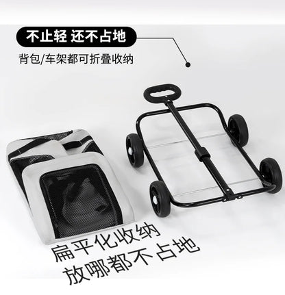 360 ° Rotating Rod Lightweight Folding Small And Medium Pet Stroller Outdoor 3-sided Breathable Window Cat Dog Backpack
