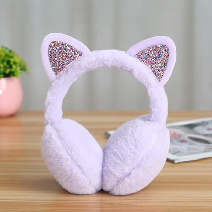 New Lovely Winter Warm Cat Ear Warmers Glitter Ears Plush Earmuffs for Women Playful Girls Ear Muffs Cold Protection Warm Hot