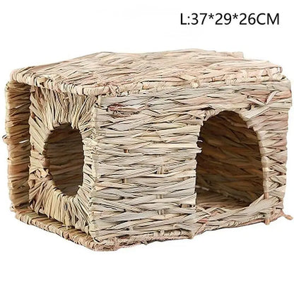 可折疊編織兔籠寵物倉鼠豚鼠兔草咀嚼玩具墊屋床窩適用於小動物兔子配件