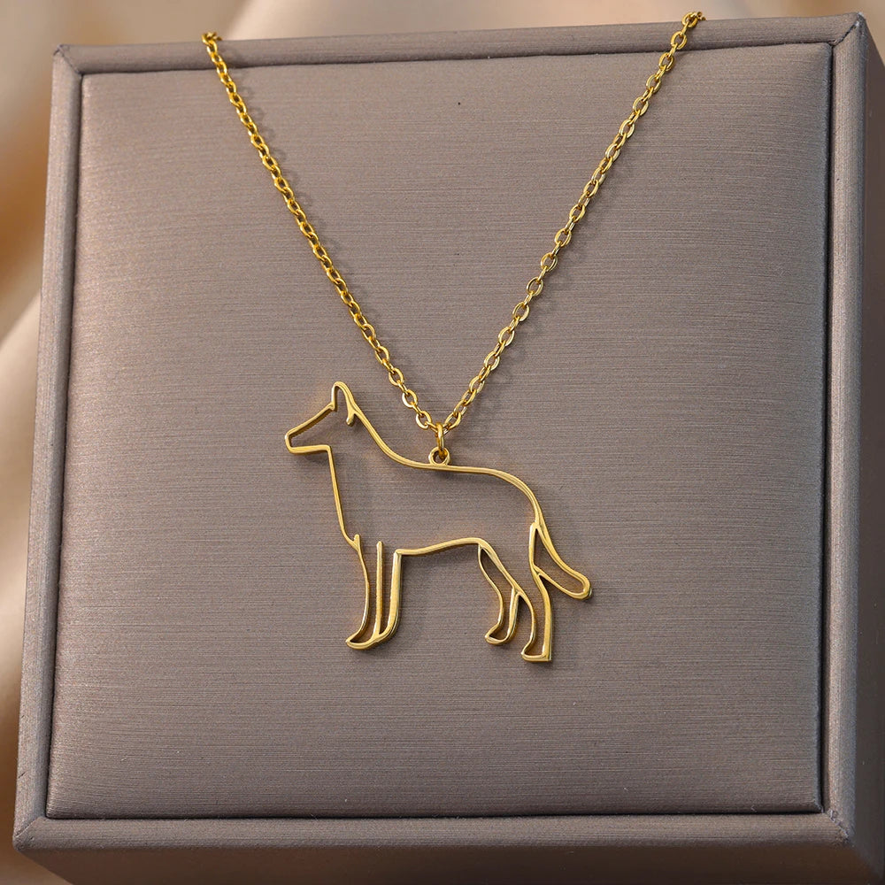 Stainless Steel Dog Necklaces For Women Men Gold Color Pet Animal Pendant Necklace Jewelry Male Female Fashion Neck Chain Gift