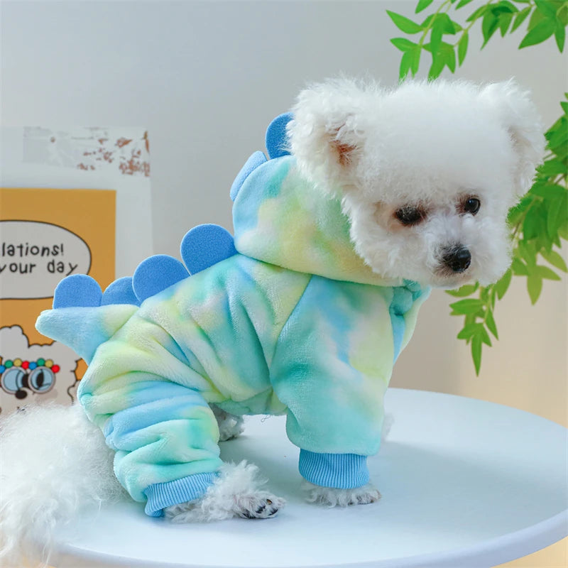 Super Soft Fleece Pet Clothing for Puppy Autumn Winter Plush Warm Dog Overalls Four Legged Dinosaur Unicorn Cosplay Cat Clothing