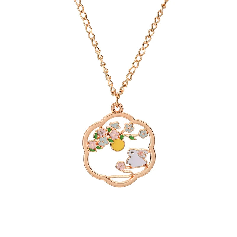Cute Cat Bunny Sika Deer Necklace for Women Kids Fashion Cartoon DIY Animal Pendant Necklace Party Jewelry Accessories Gift