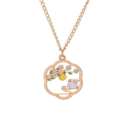Cute Cat Bunny Sika Deer Necklace for Women Kids Fashion Cartoon DIY Animal Pendant Necklace Party Jewelry Accessories Gift
