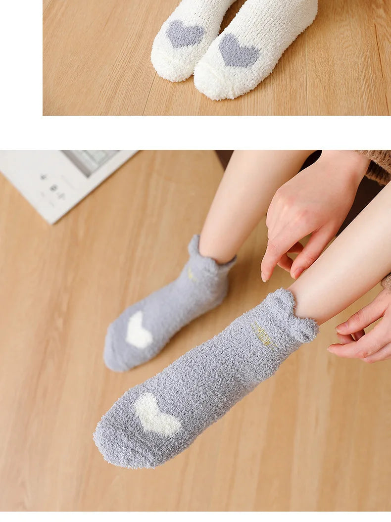 5 Pairs Warm & Fuzzy Cartoon Animal Socks, Crew Length Warm Coral Fleece Socks For Winter, Women's Stocking & Hosiery