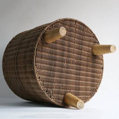Brown Rattan Cat Cave Bed with Legs, Handwoven Pet Table