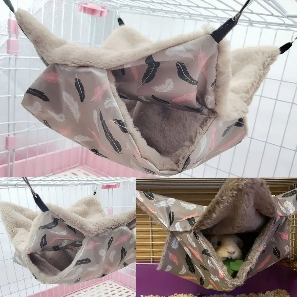 倉鼠保暖毛絨吊床小動物雙層加厚睡袋窩寵物鼠松鼠吊籠屋