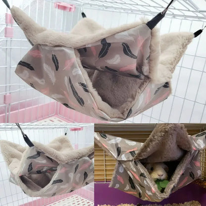 倉鼠保暖毛絨吊床小動物雙層加厚睡袋窩寵物鼠松鼠吊籠屋