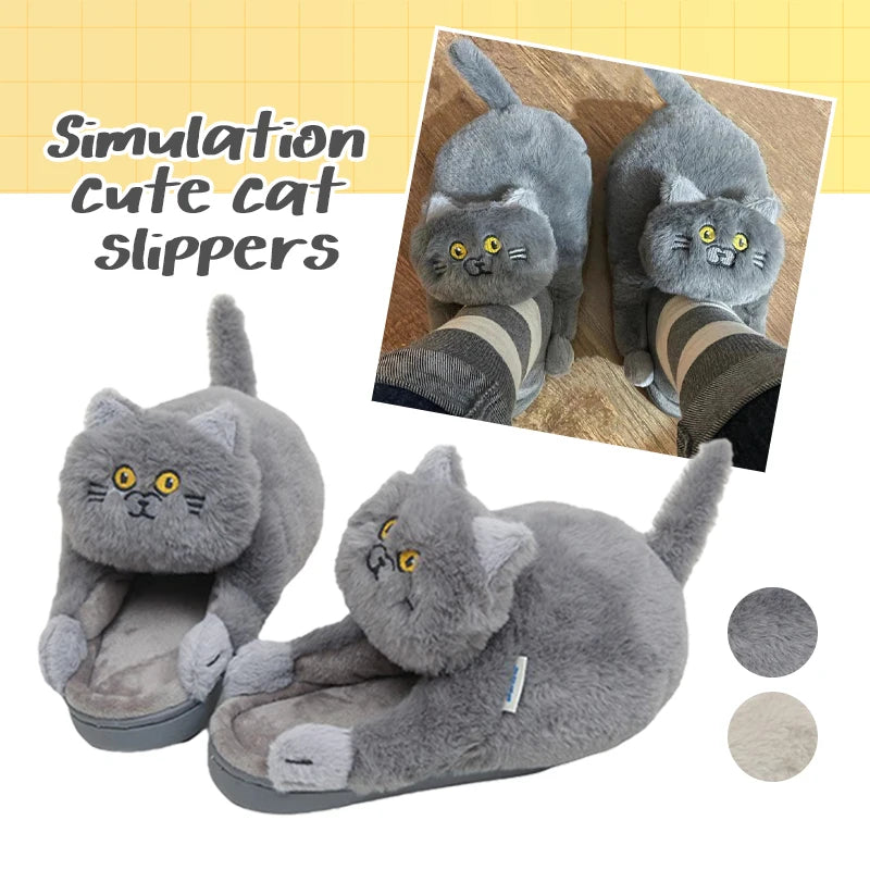 Cute Hug Cat Slippers British Shorthair Cat Design Winter Home Slides Kawaii Floor Shoes Furry Slippers Funny Cute Gift Slippers