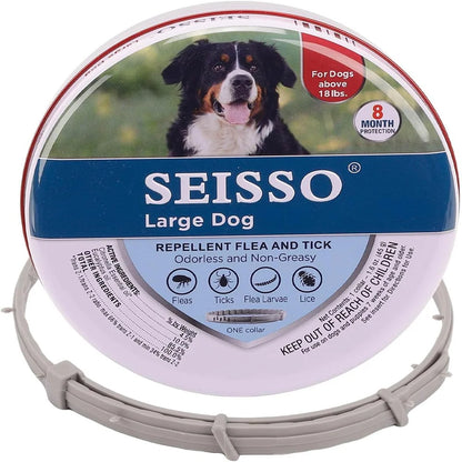 SEISSO Antiparasitic Collar for Dogs 8 Months of Protection Collar Protects Dogs and Cats from Fleas  Lice Mosquitoes Larvae