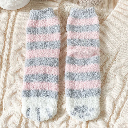 秋冬用コーラルベルベットソックス かわいい猫の爪ソックス レディース 子供 女の子 ミドルチューブ 厚手スリープソックス ホームフロアソックス