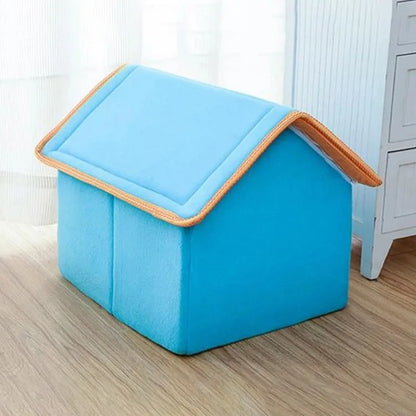 Foldable Winter Dog House Bed – Soft Leopard Print Pet Kennel