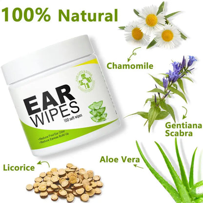 Pet Ear Cleaner 100X Puppy Ear Drops Cleaning Wipes Set Descaling Liquid 60ml For Home Travel Pet Care Supplies For Itch Relief