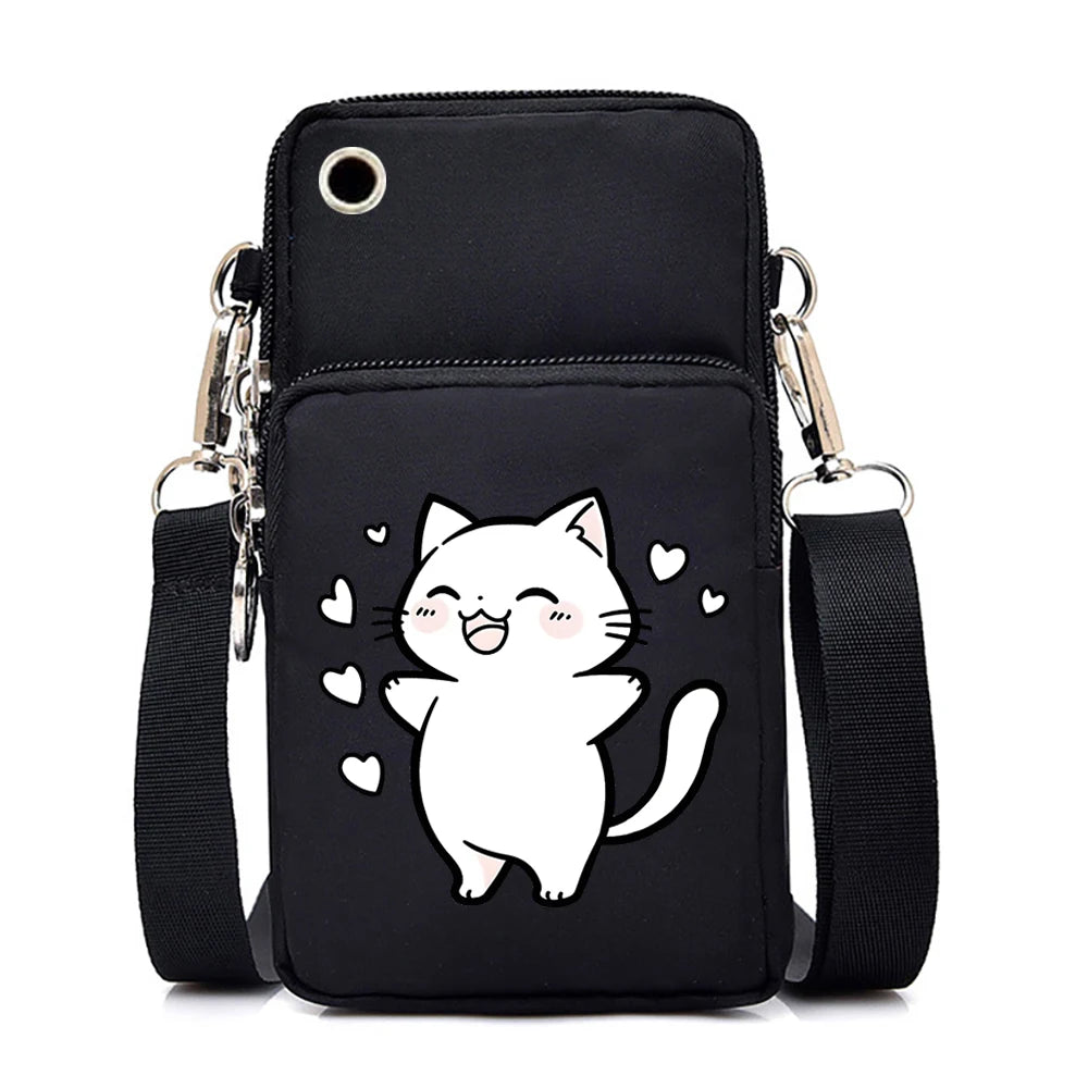 2024 Zipper Small Crossbody Bags Cartoon Anime Cat Women's Shoulder Purses and Handbags Girls Fashion Animal Mobile Phone Bag