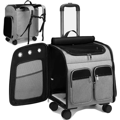 2 in 1 Large Pet Backpack Cat Stroller Pet Carrier with Wheels Portable Foldable Tie-Rod Pet Bag Cat and Dog Travel Carrier Bag