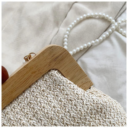 Design Woven Straw Clip Handbags and Purses Shouler Crossbody Bags for Women New Vintage Summer Beach Ladies Messenger Bags