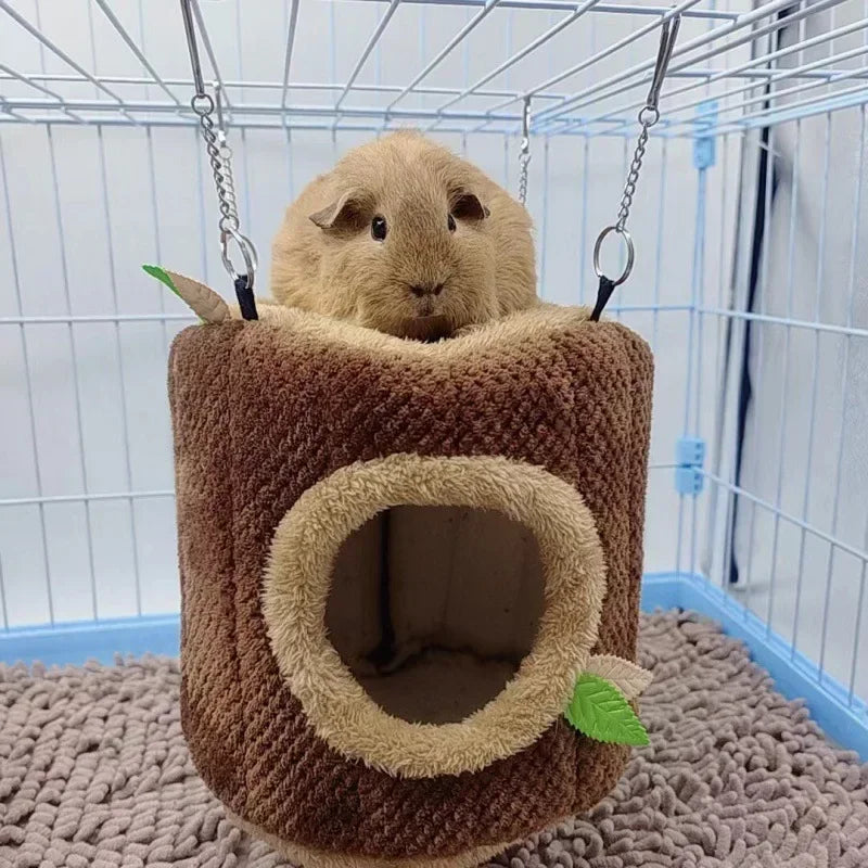小動物寵物屋倉鼠窩樹樁形圓形吊床豚鼠雪貂松鼠兔子冬季保暖棉床