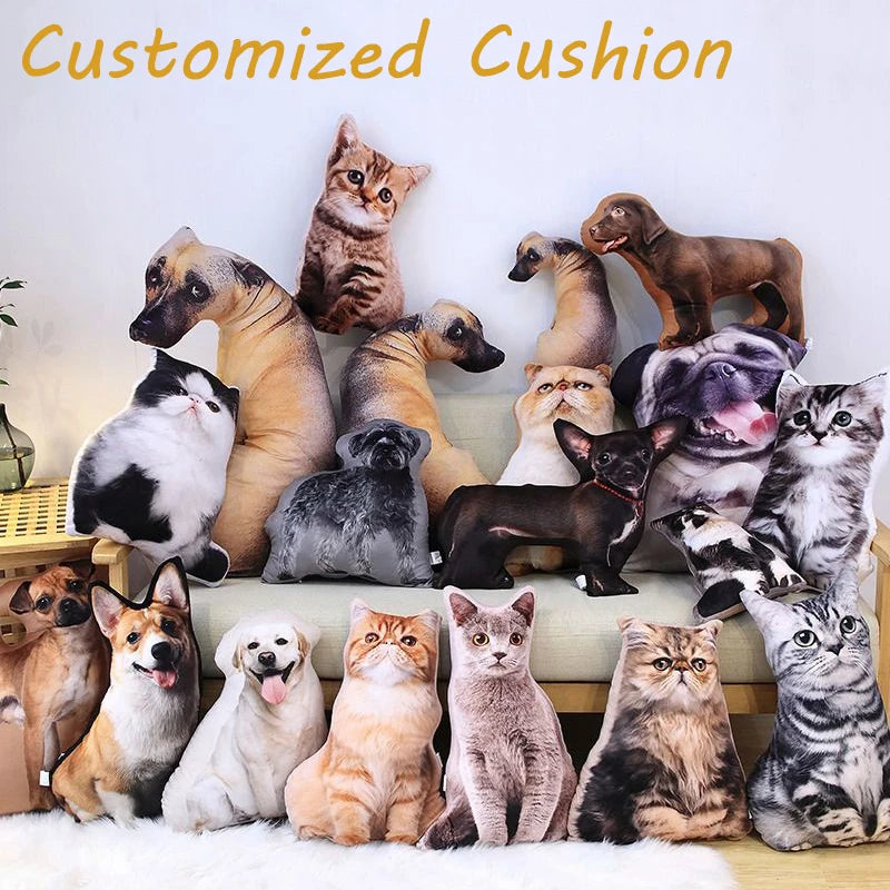 DIY Personalized Photo Custom Pillow 3D-Printed Pet Dog Cat Plush Cushion Stuffed Animal Pillow for Sofa Bed Decor Birthday Gift