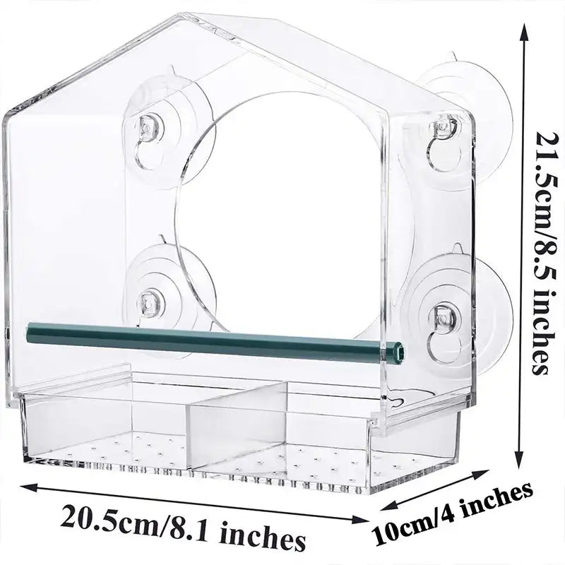 Transparent Acrylic  Window Bird Feeder Hanging Bird Feeder House with Suction Cup for Garden Outdoor Backyard Wildlife Birding