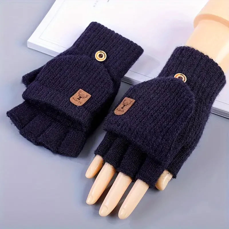 Knitted Fingerless Gloves Winter Thicken Warm Touch Screen Gloves for Men Women Gloves Warm Half Finger Student Gloves